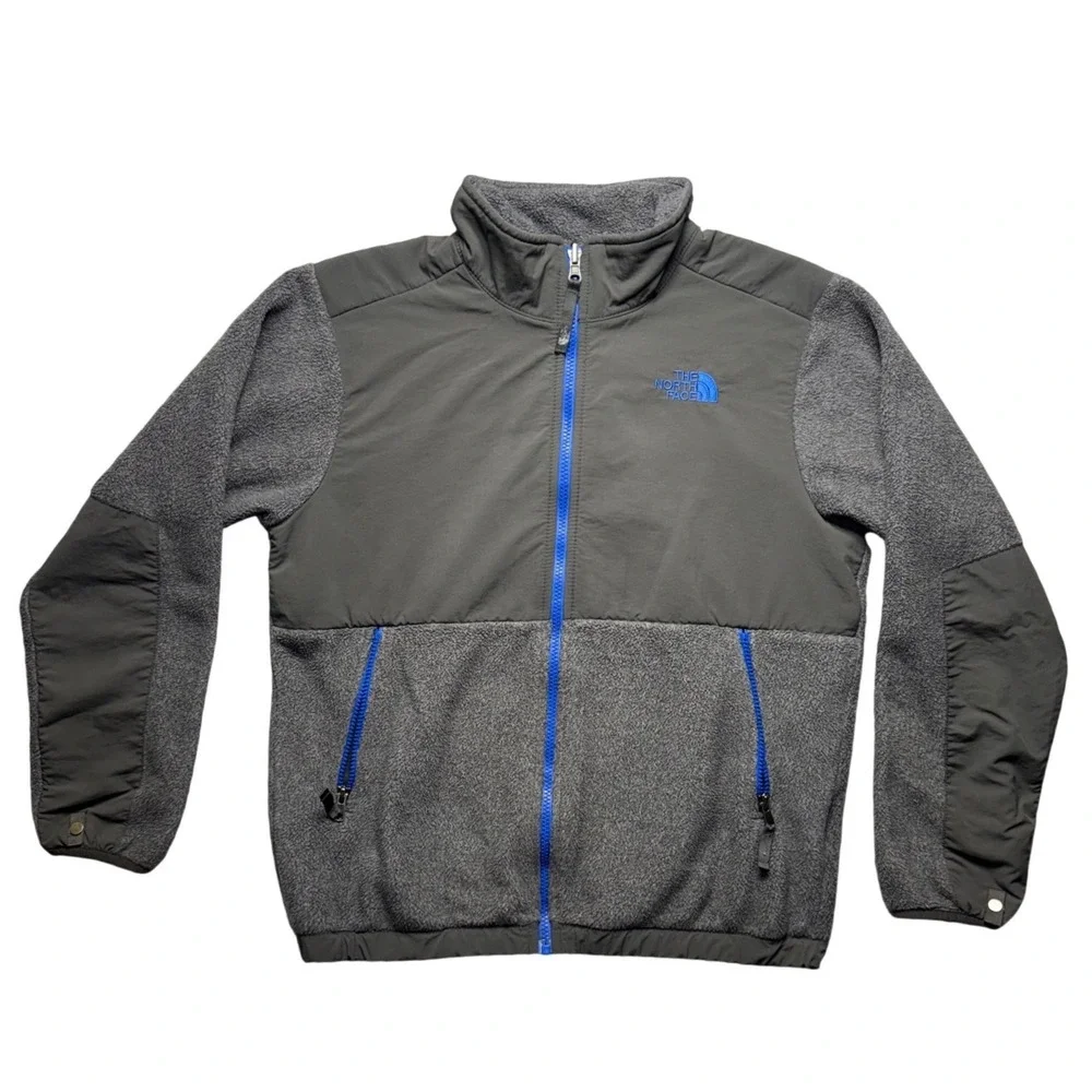 The North Face Fleece Denali Jacket Boys Youth L 14/16 Zip Up Gray Blue Polartec
